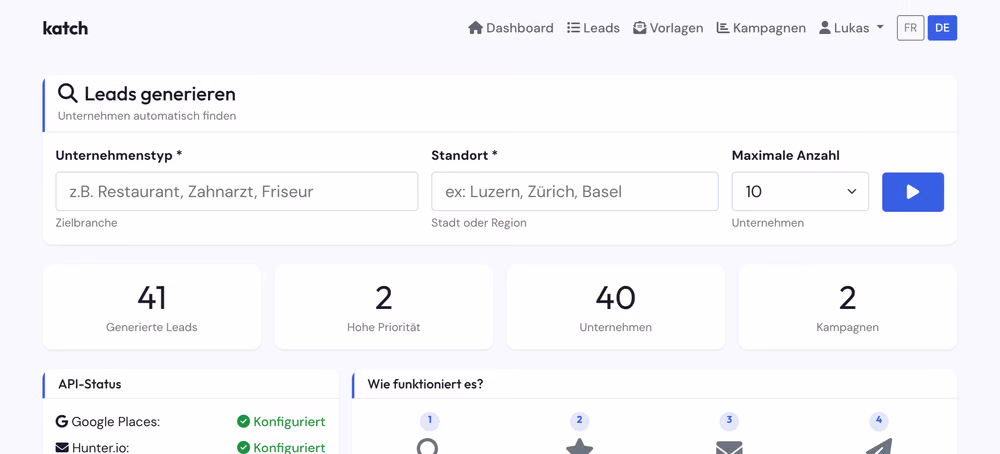 Katch Dashboard - B2B Lead-Generierung