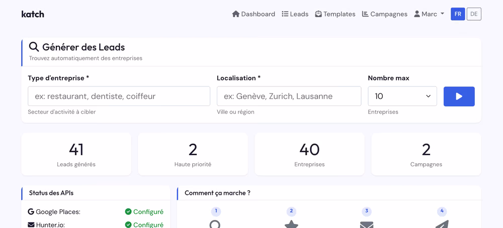 Dashboard Katch - Génération de leads B2B